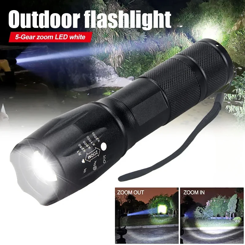 Multi Functional Telescopic Zoom LED Flashlight Aluminum Alloy Waterproof Lantern Use18650 Battery Outdoor Camping Fishing Torch