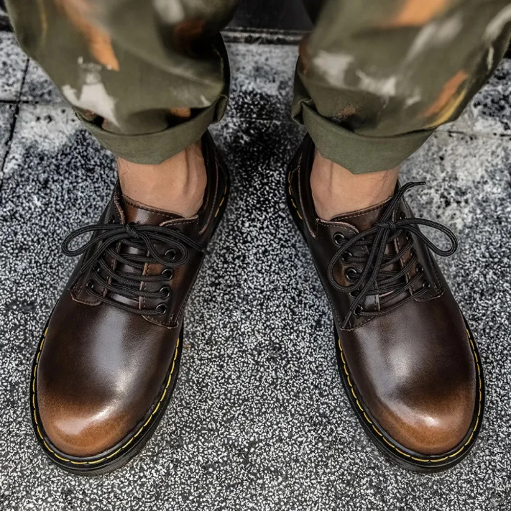 

High quality 2025 brown office cowhide Men's shoes non-slip lace-up casual leather shoes man hand-sew work shoes large size