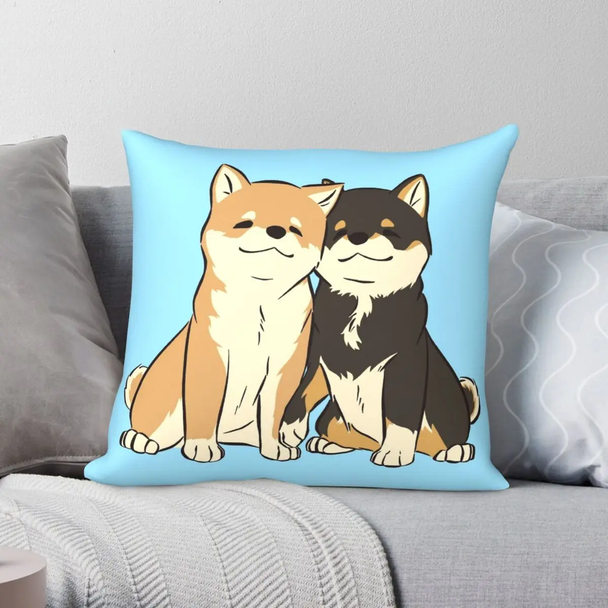 

Квадратный чехол для подушки с принтом в виде щенка Сиба-ину из полиэстера и льна