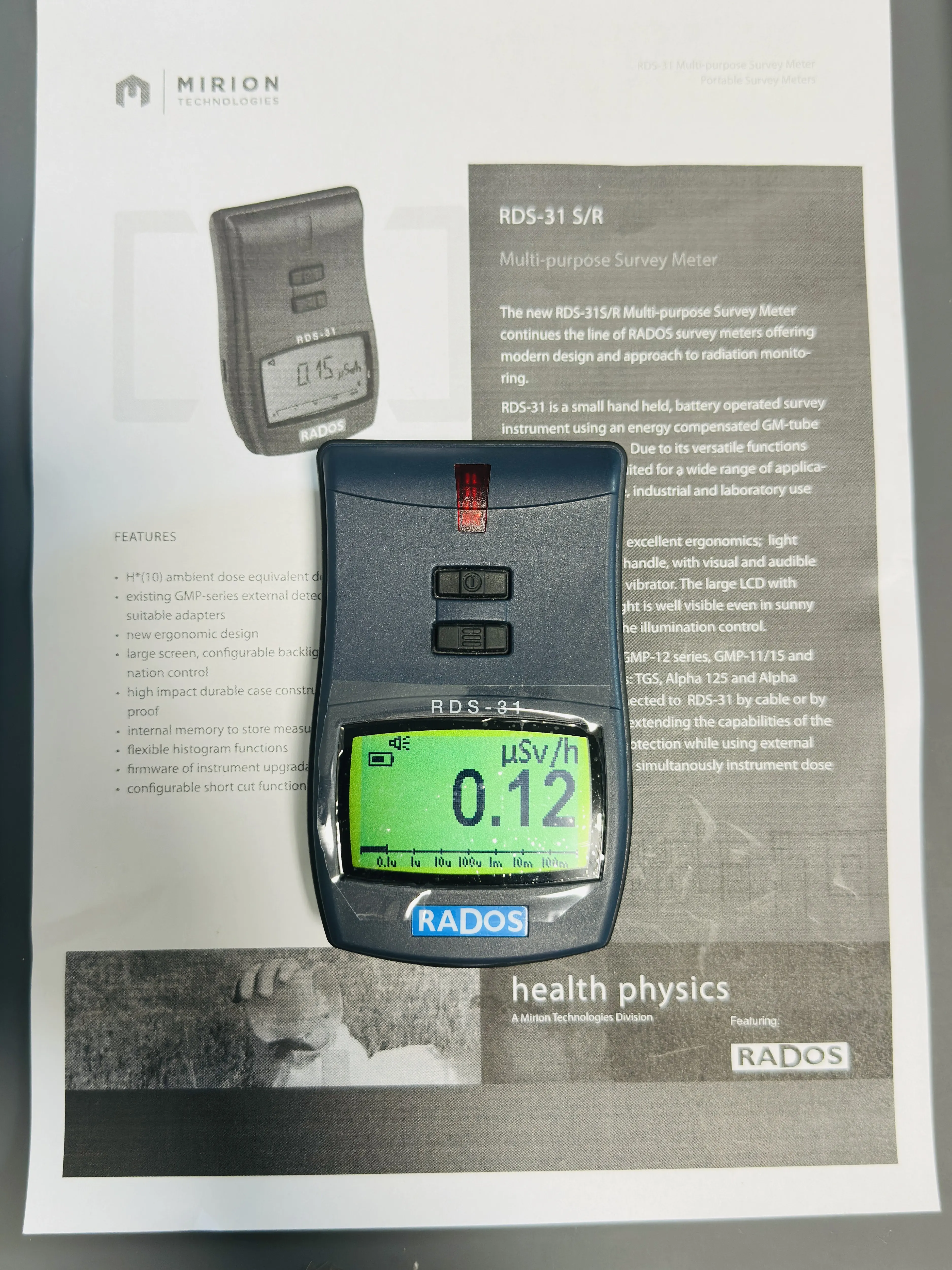 Finland Mirion RDS-31 Surface Contamination Meter with Histogram Function Multifunctional Environmental Survey Instrument