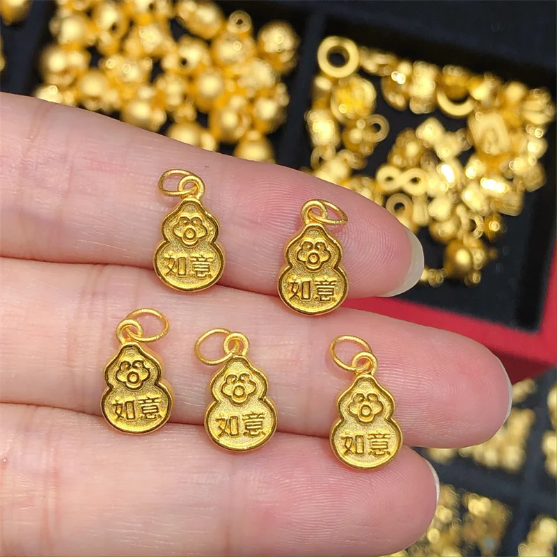 

New Arrival 999 24K Yellow Gold Pendant Women 3D Gold Gourd Ruyi Necklace Pendant 1pcs