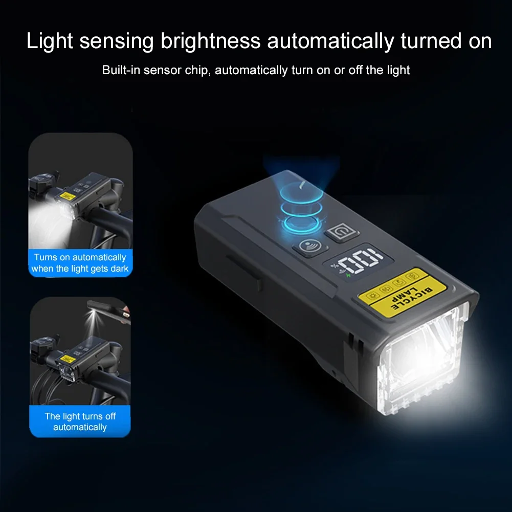 Bicycle Front Lamp with Horn Smart Light Sensor Cycling Safety Lamp Remote Control Bike Headlight Flashlight for Night Riding