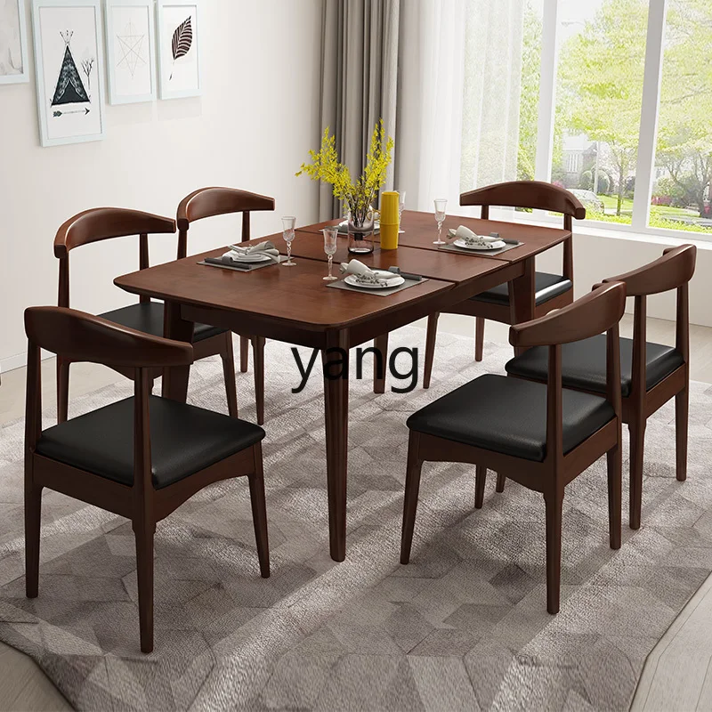 L'm retractable solid wood dining table and chair combination one table and six chairs