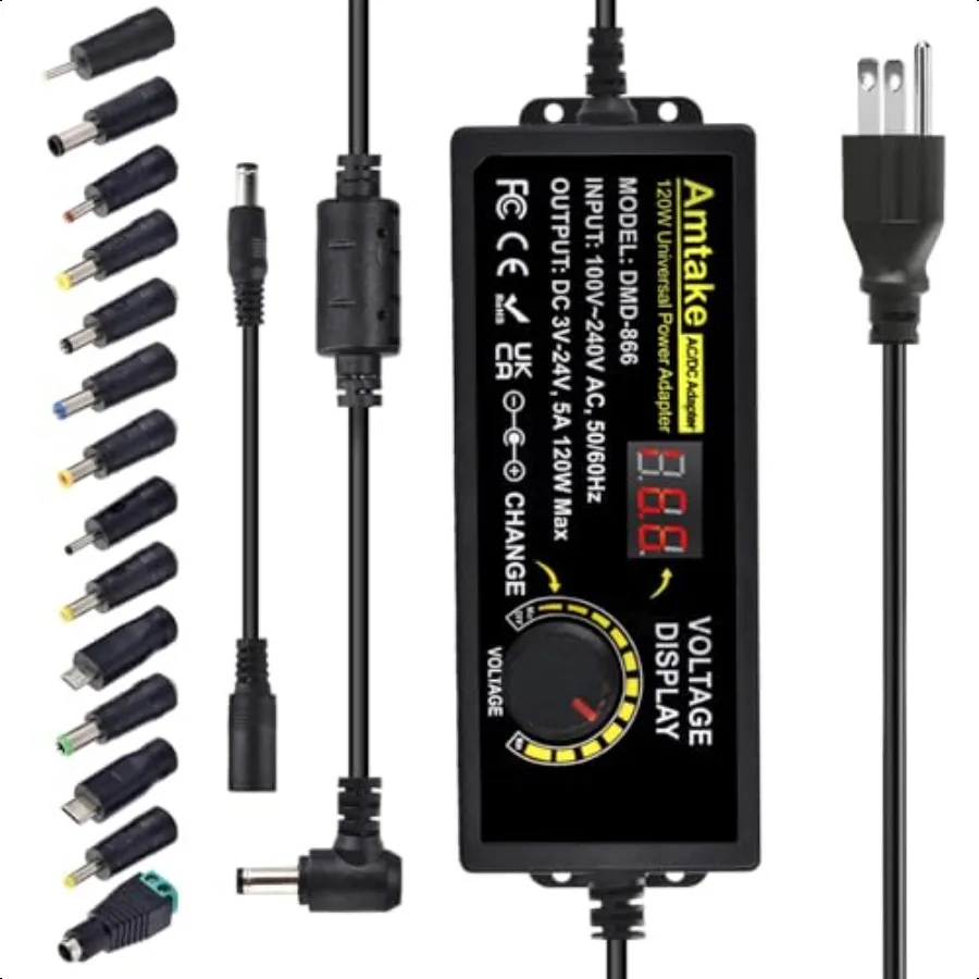 

Universal Power ply Adjustable AC to DC 3V 24V Variable Switching AC DC Adapter 5A 120W with LED Voltage Display and 5.5 x 2.5