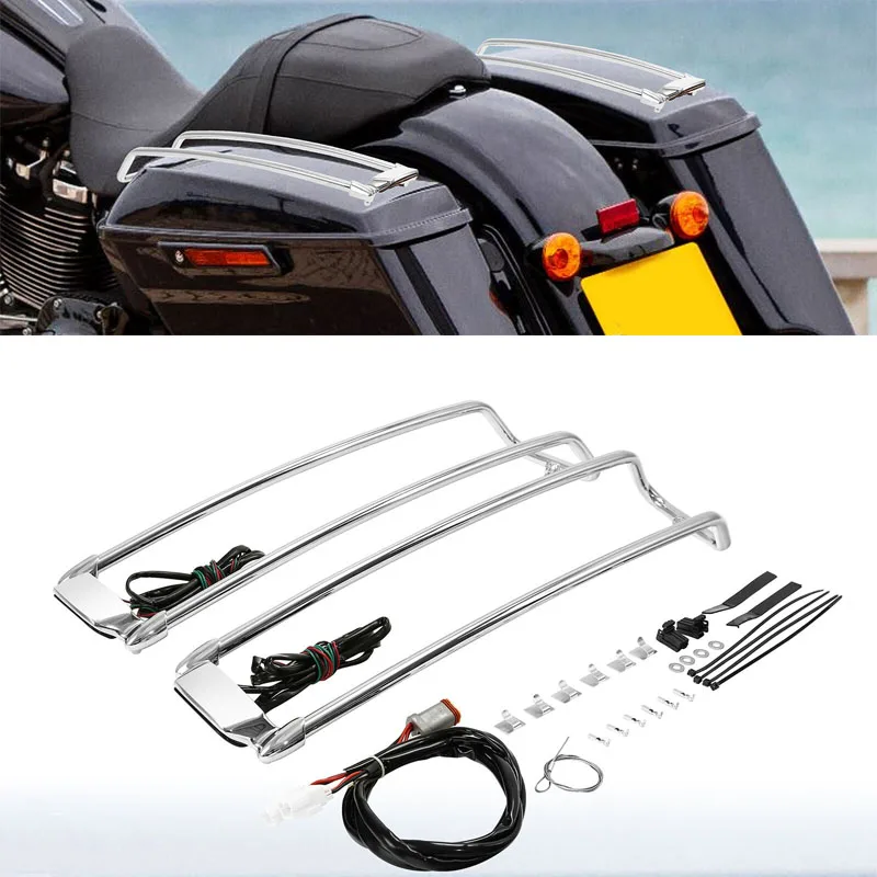 Big glide street side box guard bar with LED lights side box bracket brake lights