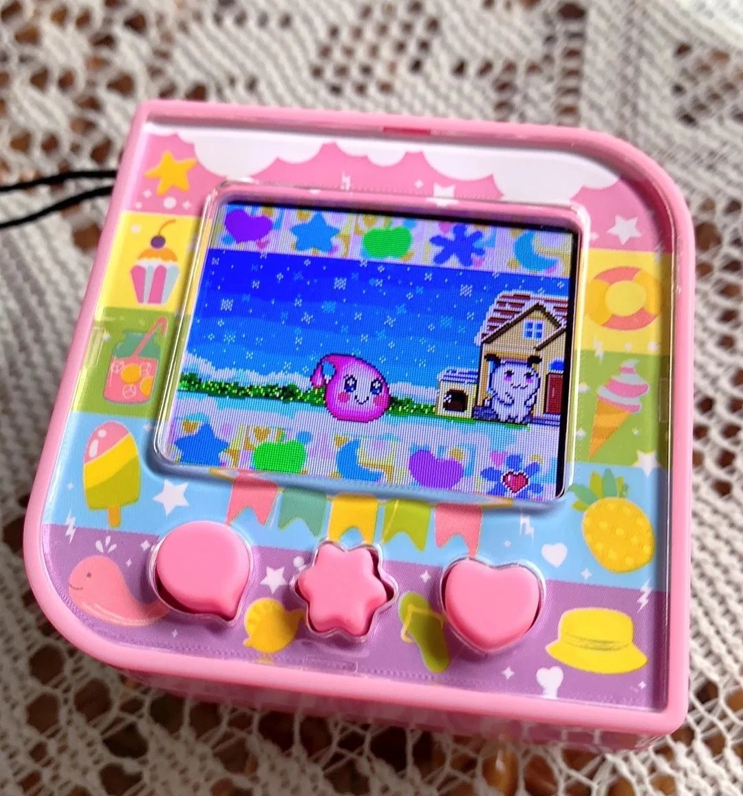 Tamagotchi cubo de açúcar original, máquina eletrônica para animais de estimação, console de jogos, tela colorida em inglês, brinquedo para desenvolvimento de animais de estimação, presentes