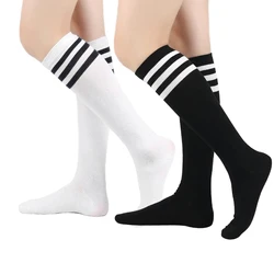 2 Pairs Women Striped Long Socks Japanese JK Black White Knee High Stockings Students Girls Solid Color Long Tube Leg Warm Socks
