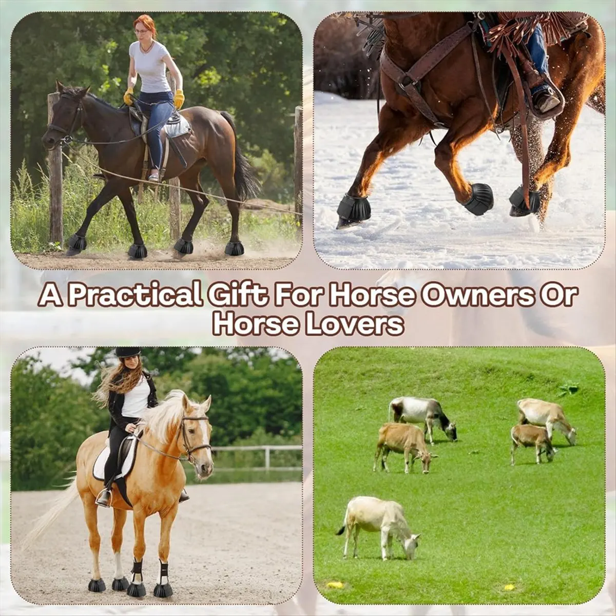 COFA Horse Bell Boots Protect, Double Lock Horse Care Boots,Rubber Horse Boot No-Rub Bell Boots for Horses Quick Wrap Hook L