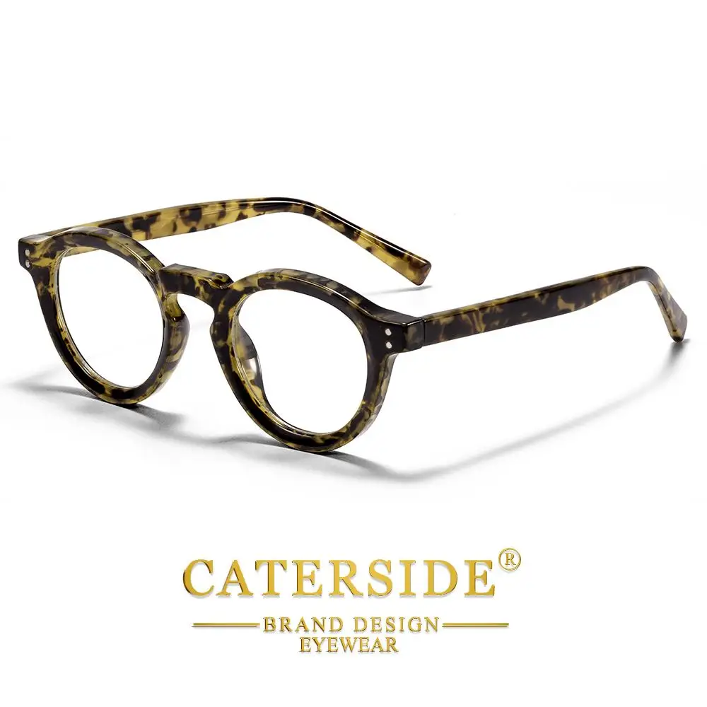 CATERSIDE Modische Herren-Anti-Blaulicht-Brille mit Rundrahmen und Zellulose-Propionat-Bügelspitzen für Damen, Dekorative Brille – Detail 8