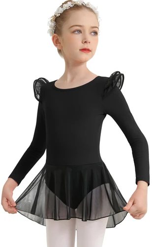 Imagen 2 del producto Leotardos de ballet para niñas para danza Vestido con falda de manga larga con espalda hueca para danza (niño pequeño/niña grande)