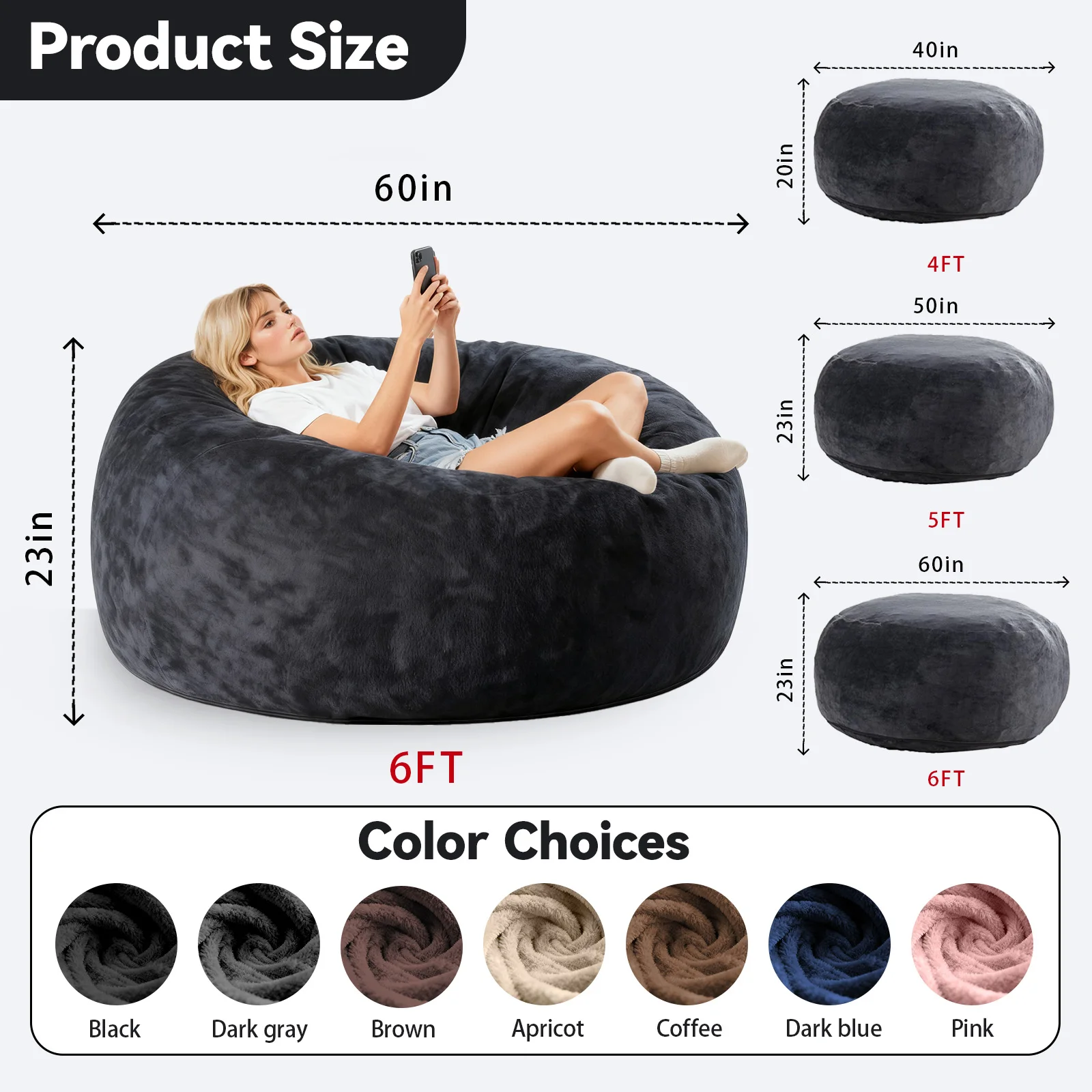 Bean Bag Chair for Adults,6FT Oversize Floor Bean Bags Offers Ample Space for Adults,Memory Foam Giant Bean Bags,Lounger Versati