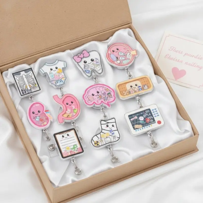 1Pcs 2026 New Design Acrylic Shaker Anime Human Organ Retractable Nurse Badge Reel Doctor ID Card Holder With Alligator Clip
