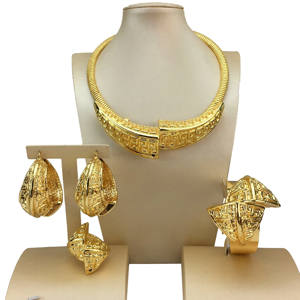 Hot Selling Dubai Italian Gold Plated Jewelry Women's Wedding Party Banquet Big Pendant Light Weight Bold Jewelry Sets FHK16698