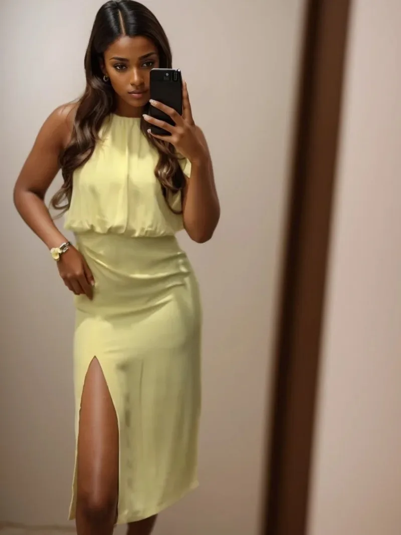 여성을위한 여름 민소매 긴 파티 드레스 2025 봄 새로운 여성의 Pleated 장식 실크 새틴 질감 드레스 레이디 우아한