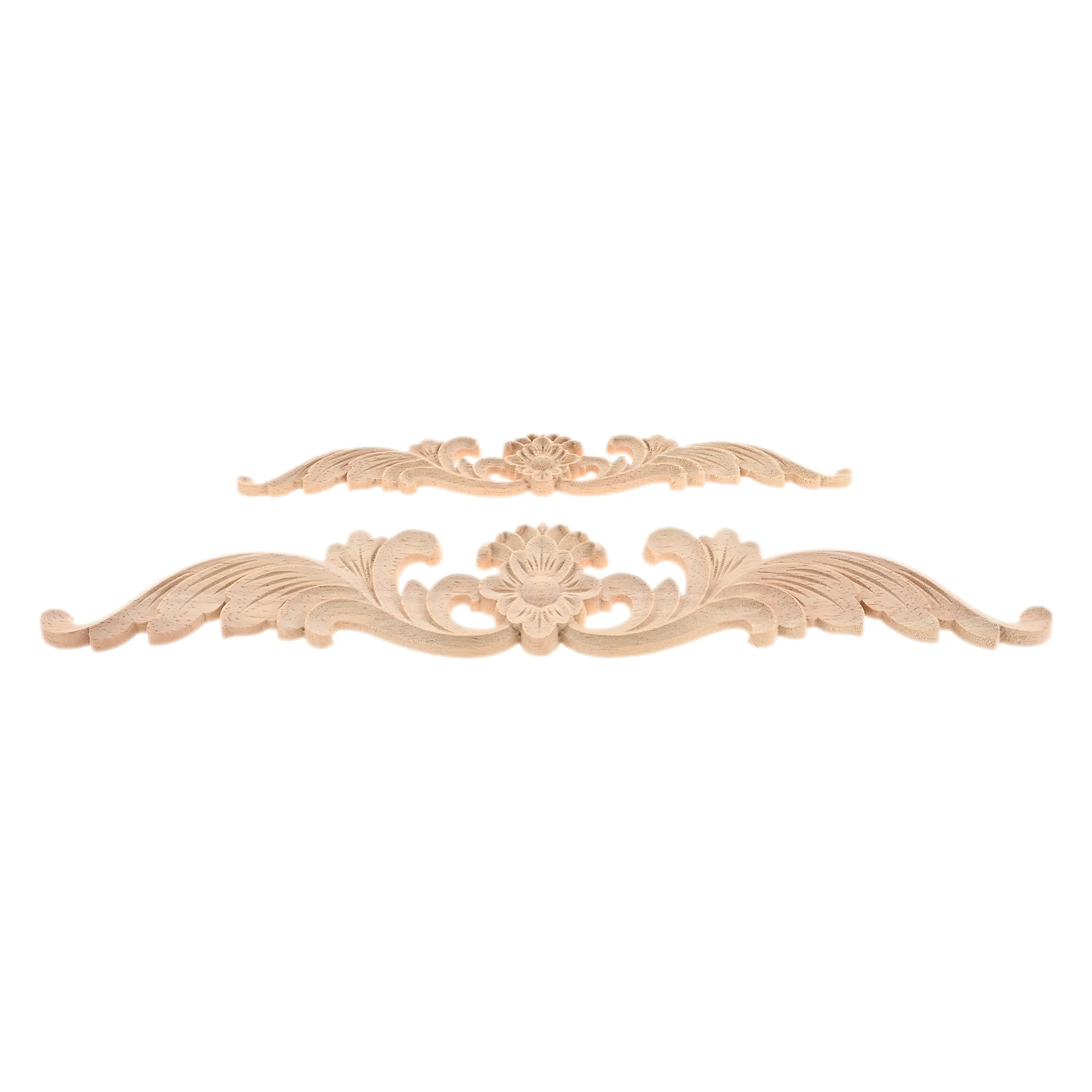 2pcs 20cm/30cm Unpainted Wooden Carved Applique Strip Decal Cut-out Flower Branch Vintage Decor Cabinet Door Wall Furniture view 2
