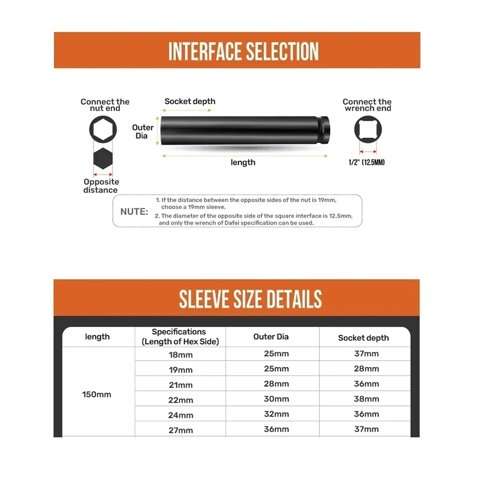 1pc 150mm Deep Hex Wrench Socket 1/2\