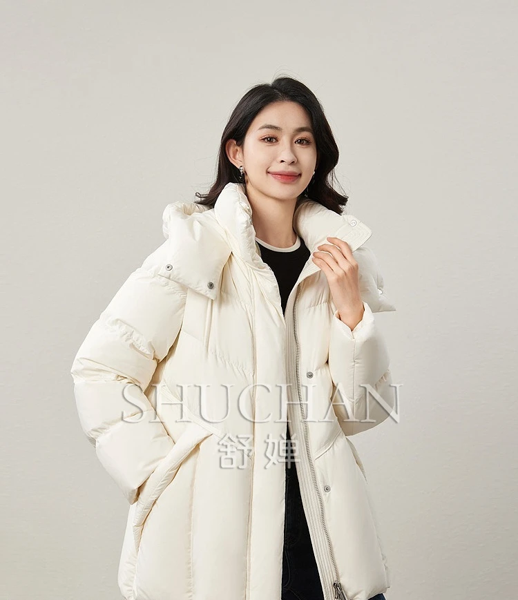 Fashionable 90 White Duck Down Casual Hooded Stand-up Neck Down Jacket Women Puffer Jacket Women  Casaco Feminino Inverno 2024