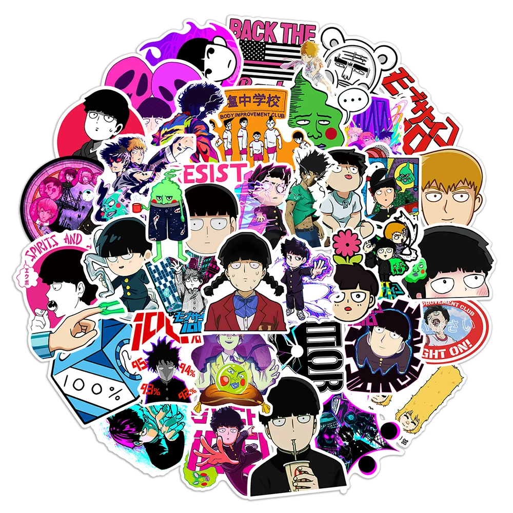 10/30/50pcs Cool Anime Mob Psycho 100 Stickers for Kids Toy Cartoon Graffiti Decals Decoration Laptop Skateboard Phone Sticker