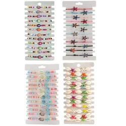 12Pcs/Set Glass Seed Bead Clay Pretty Shell Starfish Enamel Charms Bracelets For Women Adjustable Handmade Summer Beach Jewelry