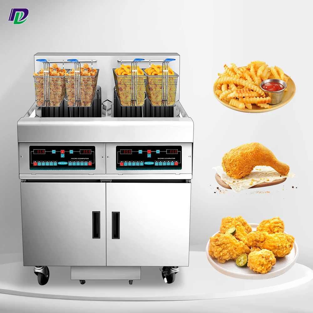 Fritadeira elétrica de frango com cesta dupla de dois tanques, 24l, cozinha comercial, com motor temporizador, novo produto
