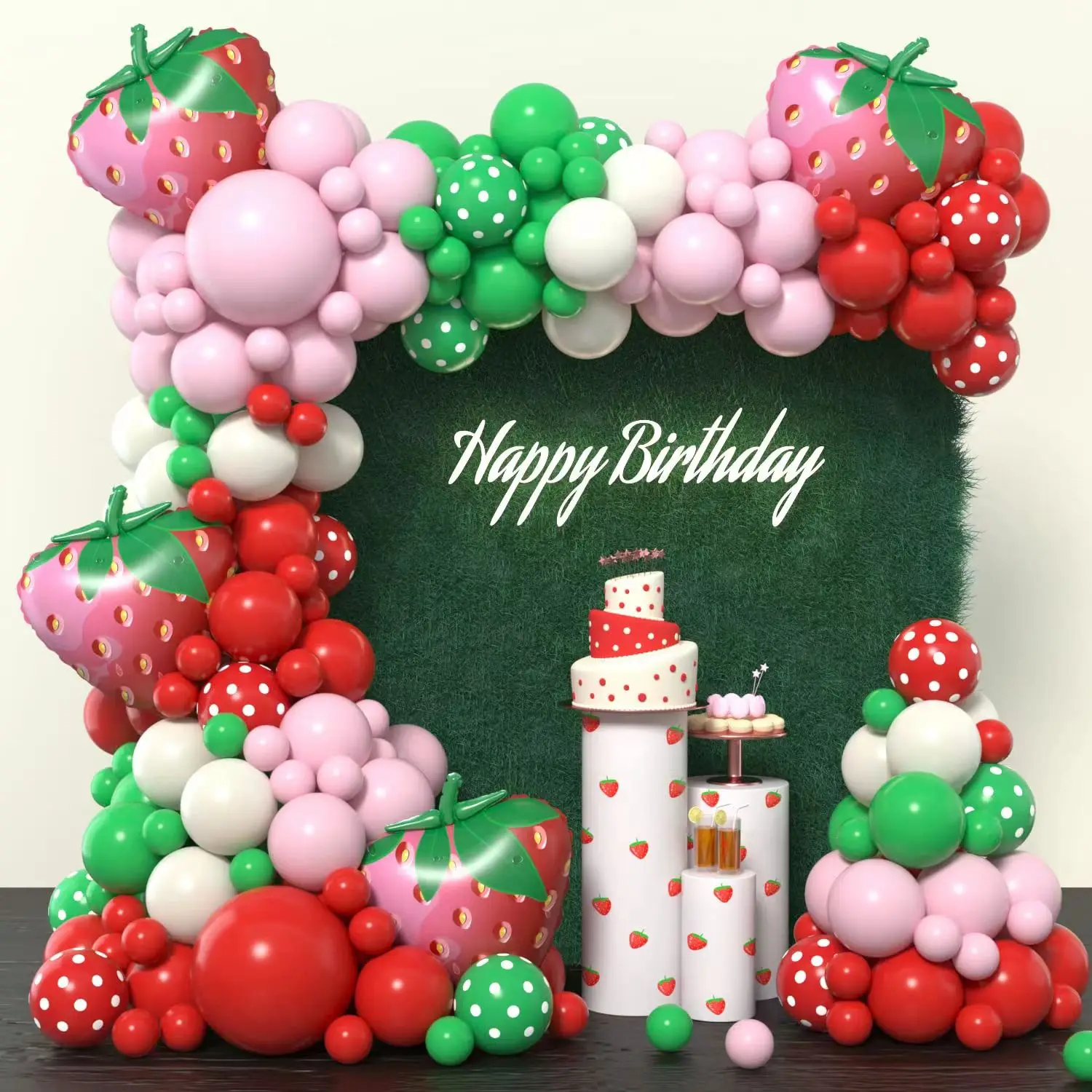 Strawberry Theme Party verde rosa rosso numeri Foil Balloon Garland Arch Kit Kids Birthday Girl Wedding Baby battesimo Decoration