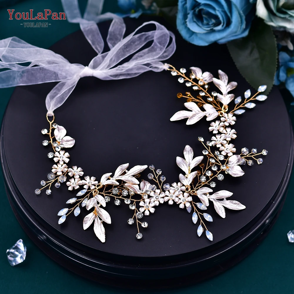 YouLaPan Wedding Hair Accessories Rose Gold Color Hair Piece Headband Women Tiara Wedding Headpiece Flower Bridal Headwear HP278