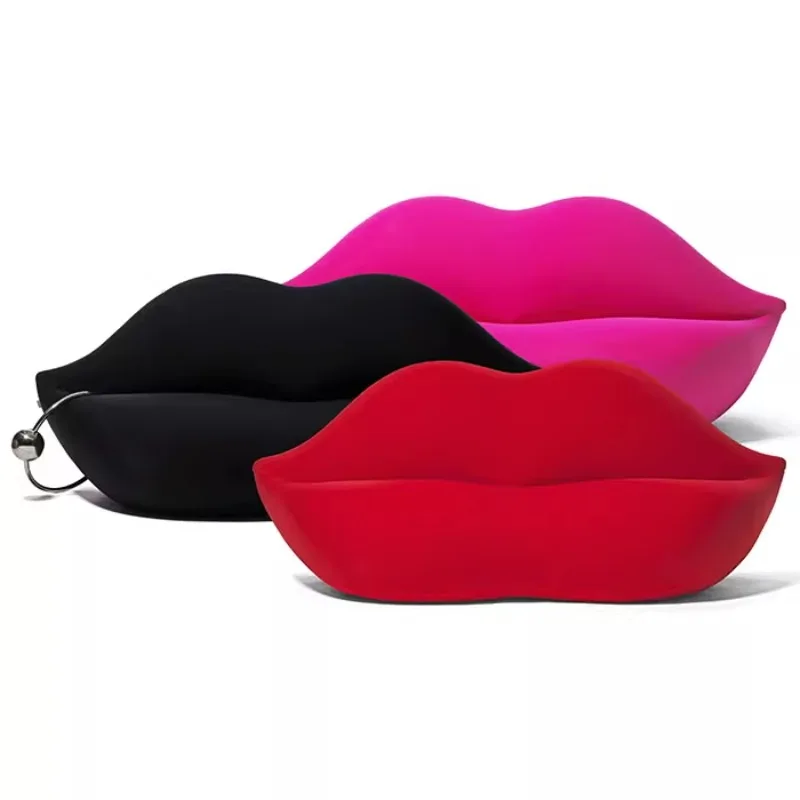 

Modern simple red lips pink lips creative double three-person flannel sofa