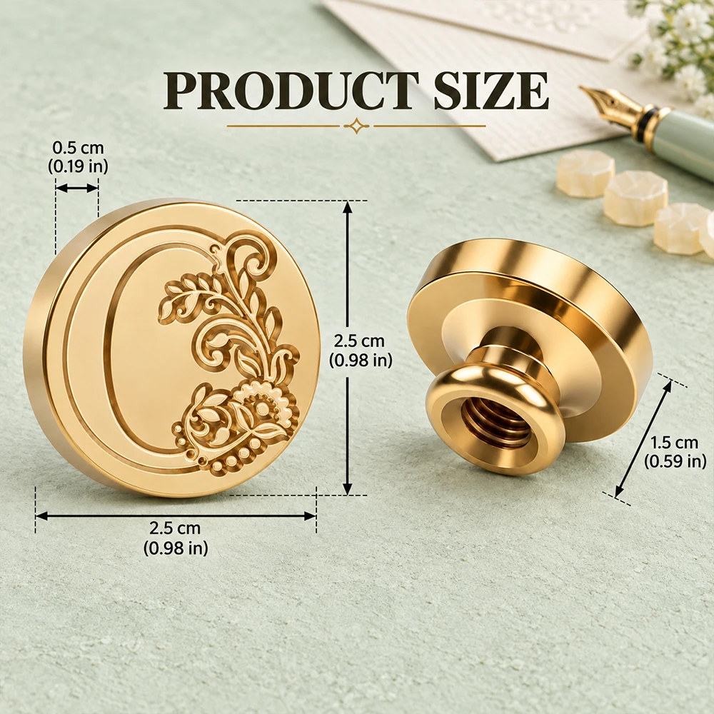 Swirl Floral A-Z Initial Wax Seal Stamp Head Monogram Engraved Brass Sealing Stamp for Invitations/Envelopes/Gift Wrapping