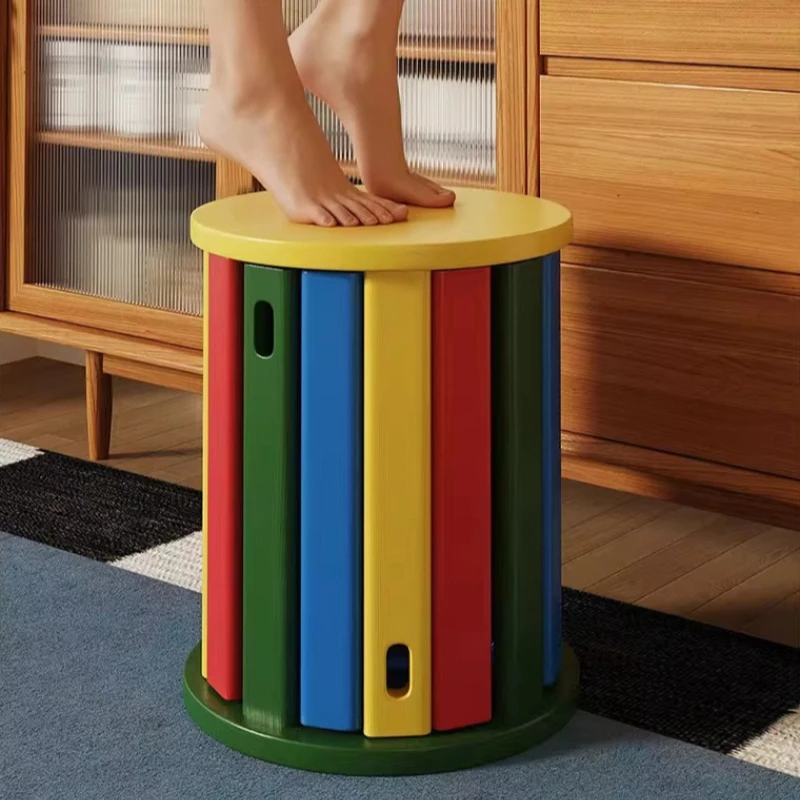 

Красочные обеденные табуреты из цельного дерева, сиденье премиум-класса для дома, многофункциональные круглые табуретки для обуви, компактная штабелируемая мебель