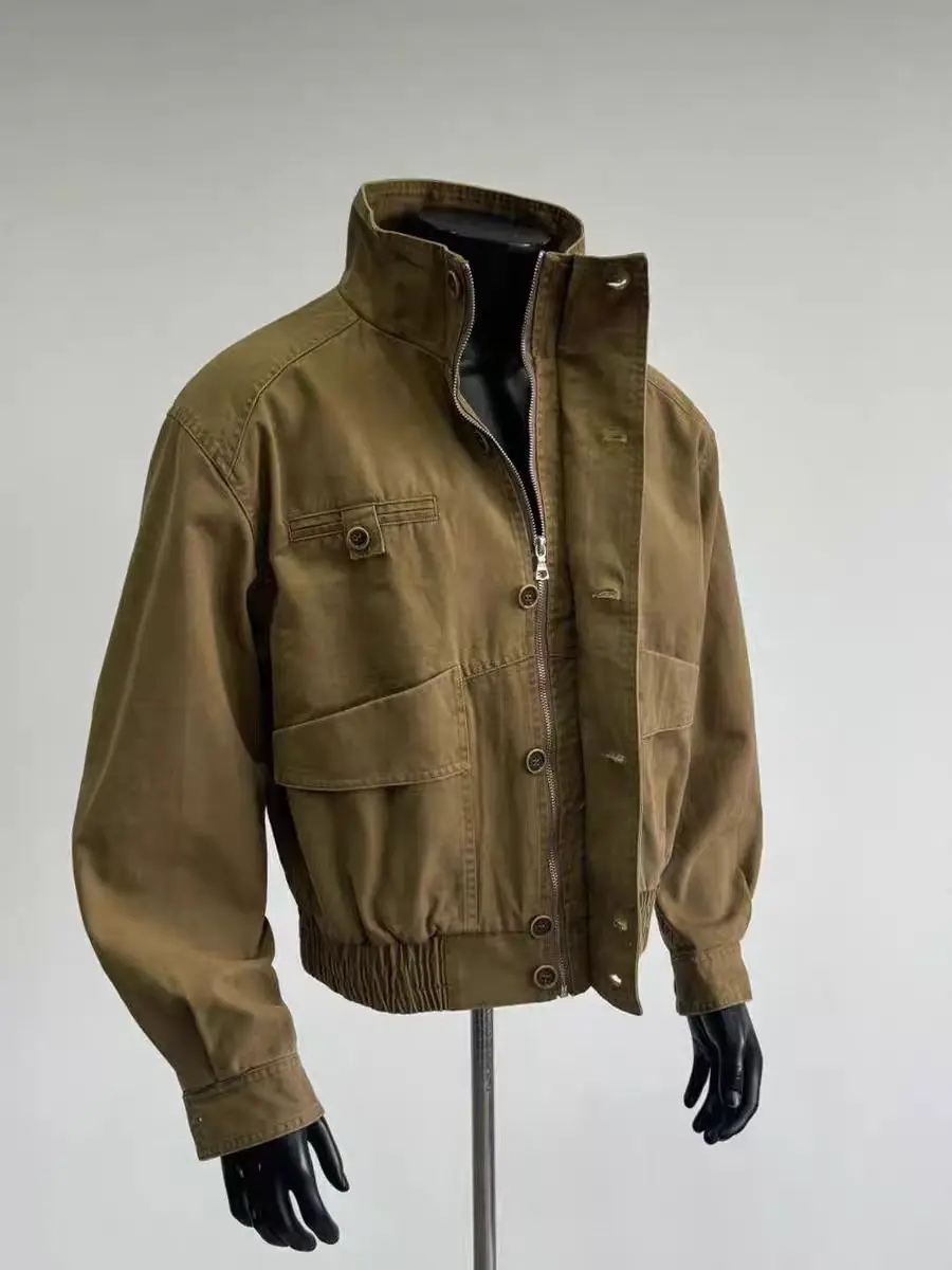 

Ретро-куртка в американском стиле цвета хаки, унисекс, весенне-осенняя, свободного кроя, с воротником-стойкой, в стиле Харрингтон, молодежная модная верхняя одежда