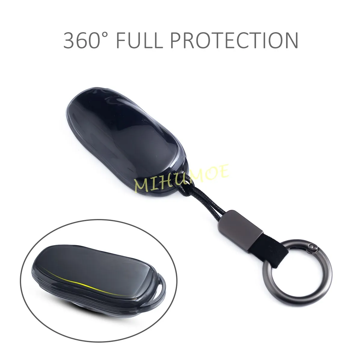 For 2012-2023 Tesla Model 3 Y S Black Transparent Key Fob Case Cover Keychain Ring Shell Protector Car Accessories