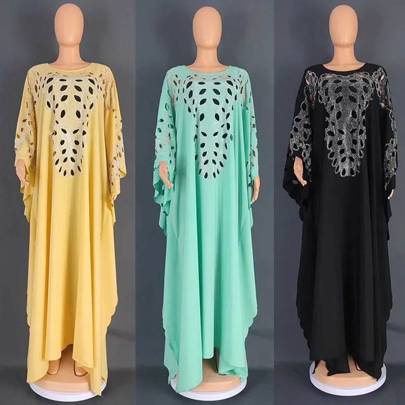 African Dresses for New Women Diamonds Plus Size Boubou Traditional Nigerian Clothes Ankara Dashiki Long Dress Kaftan Robe Dubai