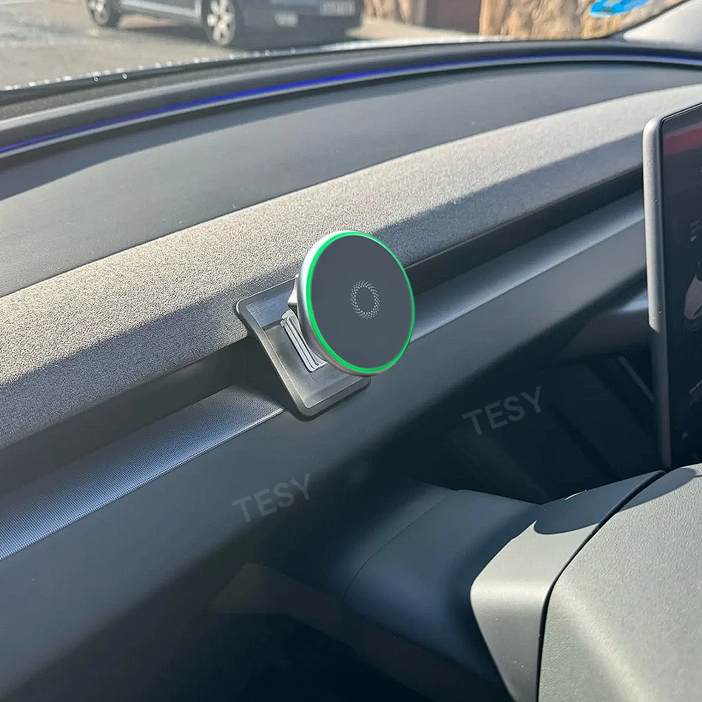 Magnetische Handyhalterung mit kabellosem 15W-Ladegerät, kompatibel mit MagSafe für Tesla Model Y Juniper Launch 2026 Model 3 Highland – Detail 5