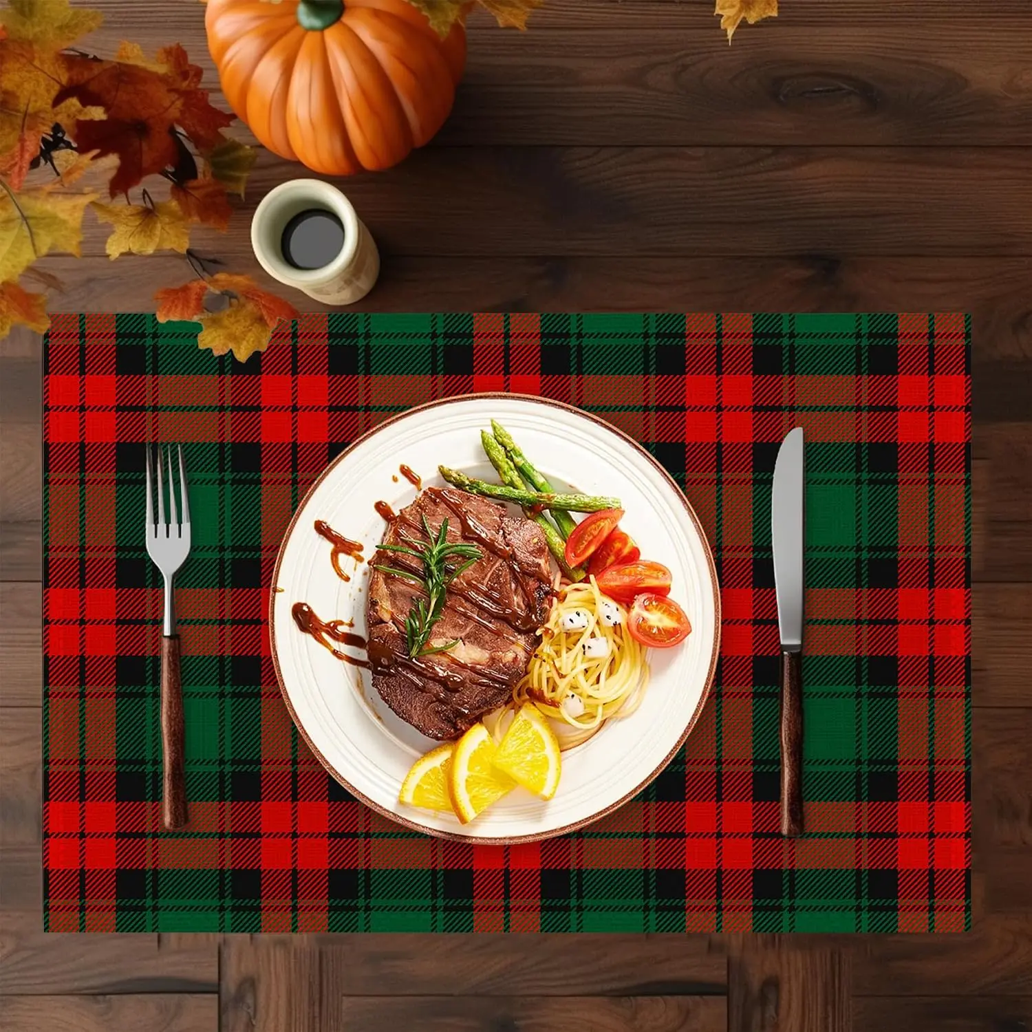 Christmas Plaid Placemats 4pcs, Wear-Resistant & Durable, Kitchen & Holiday Table Placemats