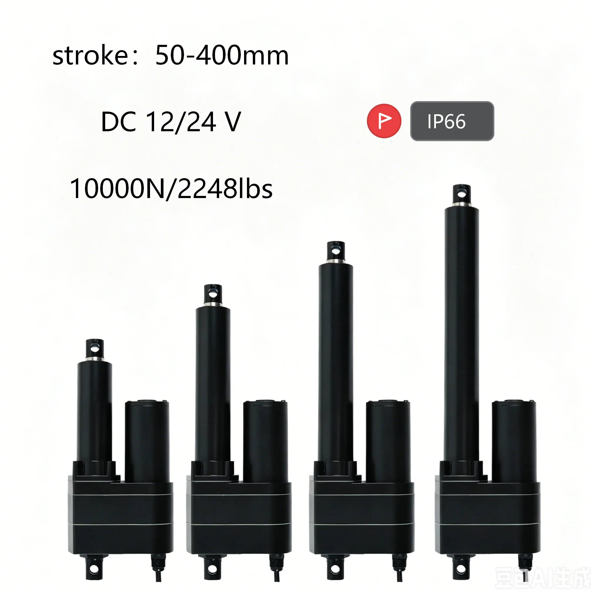 YFN815 Heavy Duty Linear Actuator, 12V/24V DC, 10000N/2248lbs Load Capacity, 50-400mm Stroke, IP66 Waterproof view 3