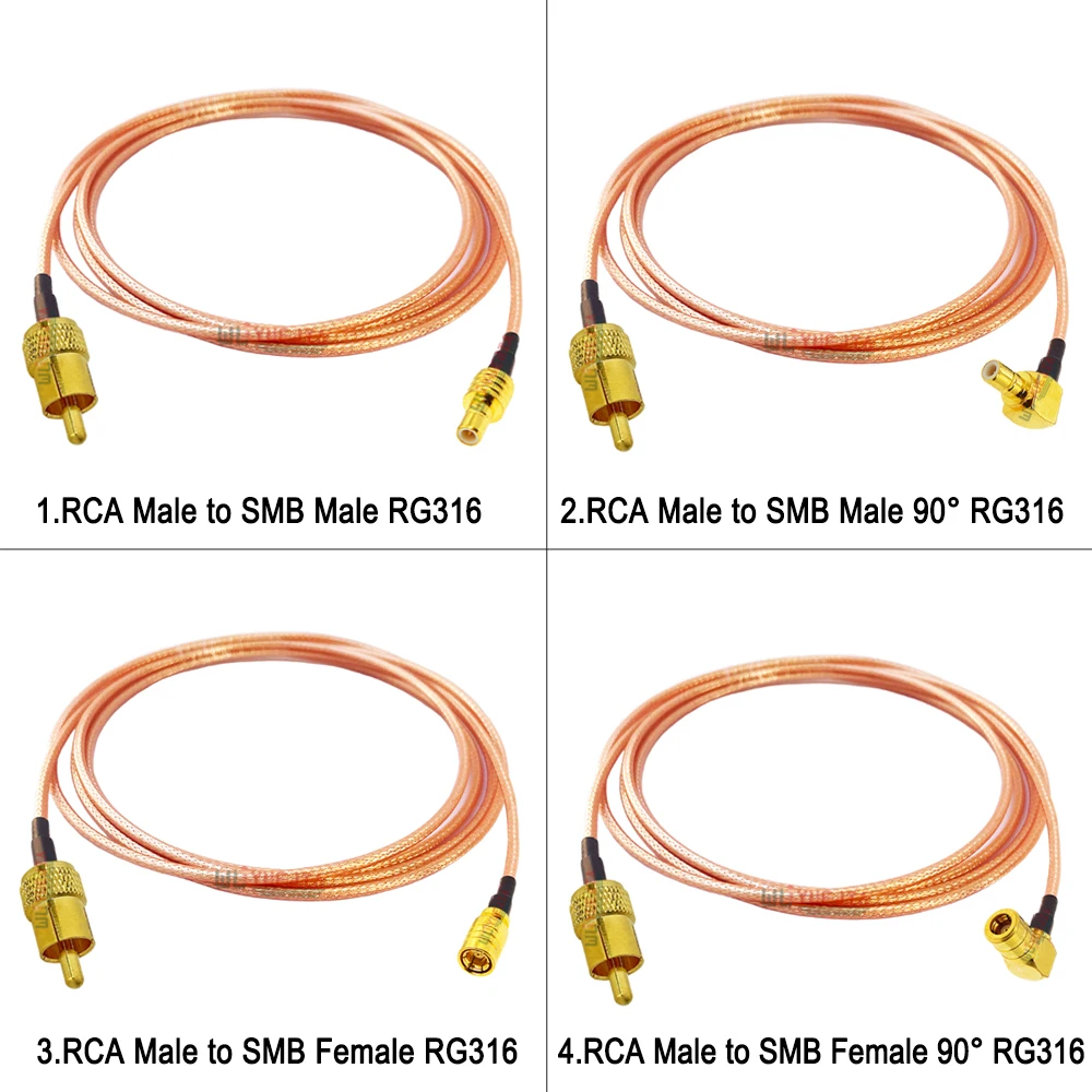 1Pcs RG-316 RCA Male to SMB Male Plug / SMB Female Jack Right Angle 50-1.5 RF Coaxial Cable Antenna Extension Jumper Pigtail