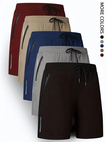 Pantalones cortos de cinco piezas para hombre, deportes, fitness, natación, con bolsillos con cremallera, secado rápido, casual, transpirable, pantalones cortos con cordón, adecuados para deportes al aire libre de verano, entrenamiento físico, ocio en el hogar, vacaciones en la playa