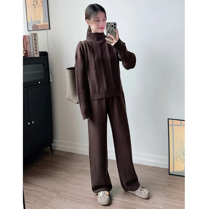 

Knit Sweater Set for Women Two Piece Set Tracksuit Autumn Winter Matching Sets Turtleneck Sweater Elastic \Suits Knitted E12221