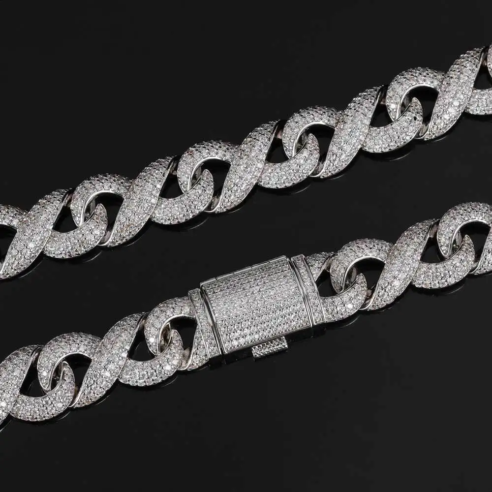 

Hip Hop Jewelry Iced Out VVS Moissanite Cuban Link Chain 15mm 925 Sterling Sliver Infinity Cuban Link Necklace