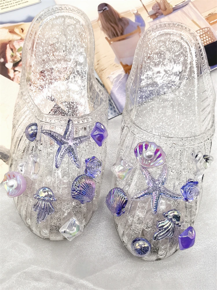 18 Stück Transparente Seestern- und Muschel-Schuhcharms DIY-Dekorationen Blumen-Clogs Schuhschnallen Zubehör Oktopus-Schuhclips Dekor – Detail 10