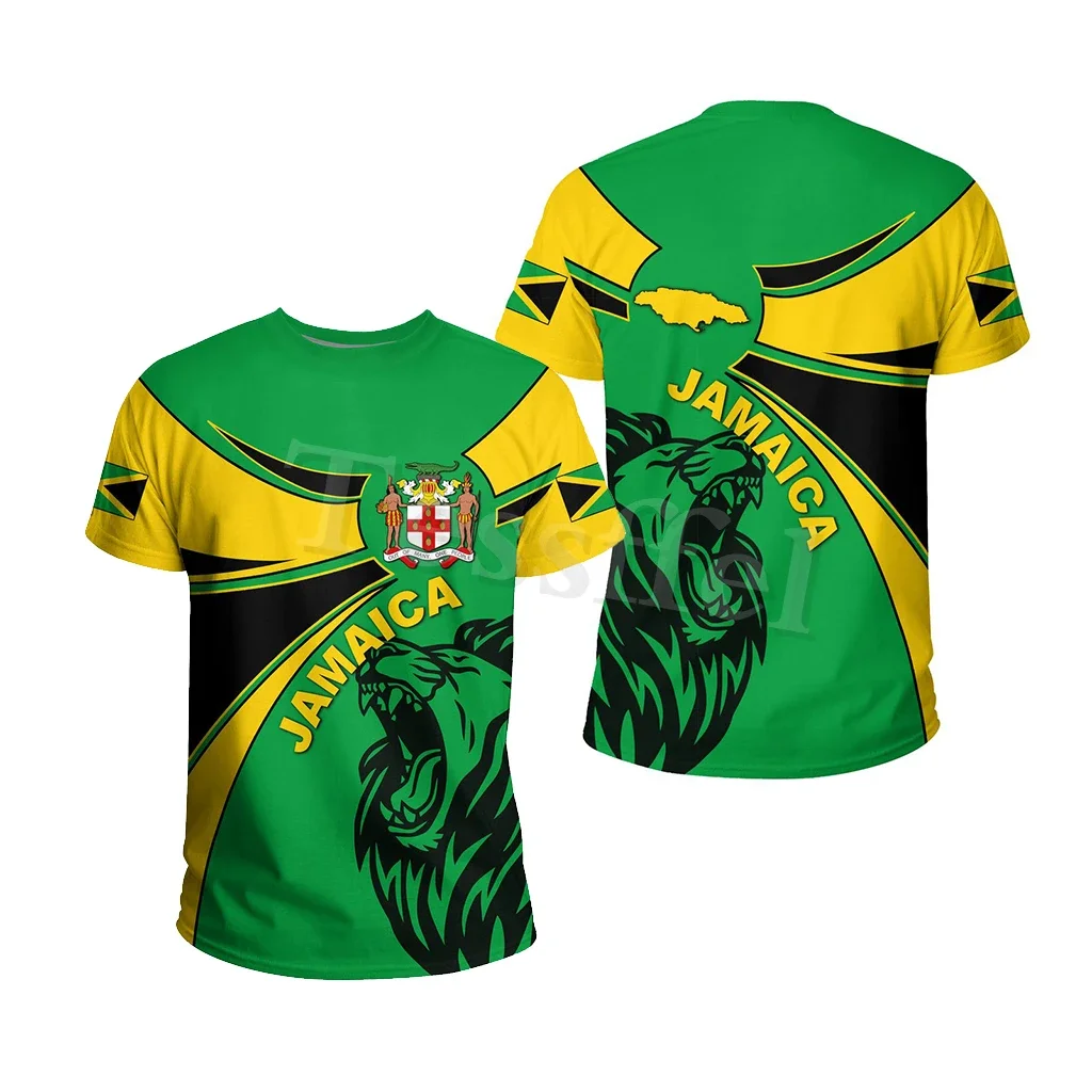 Jamaica Lion Emblem Summer New Fashion 3D Printed Top T-shirt Mężczyźni i Kobiety Może być Duży Rozmiar Luźna Moda Krótki Rękaw