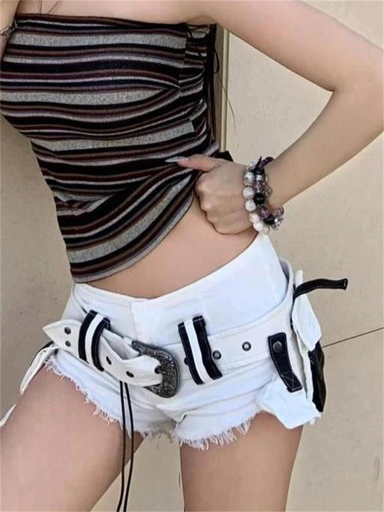 Summer Women Japanese Harajuku Cargo Shorts 2000s Low Rise Hot Pants Y2K Streetwear Korean Cyber Punk Kpop Gyaru Coquette New