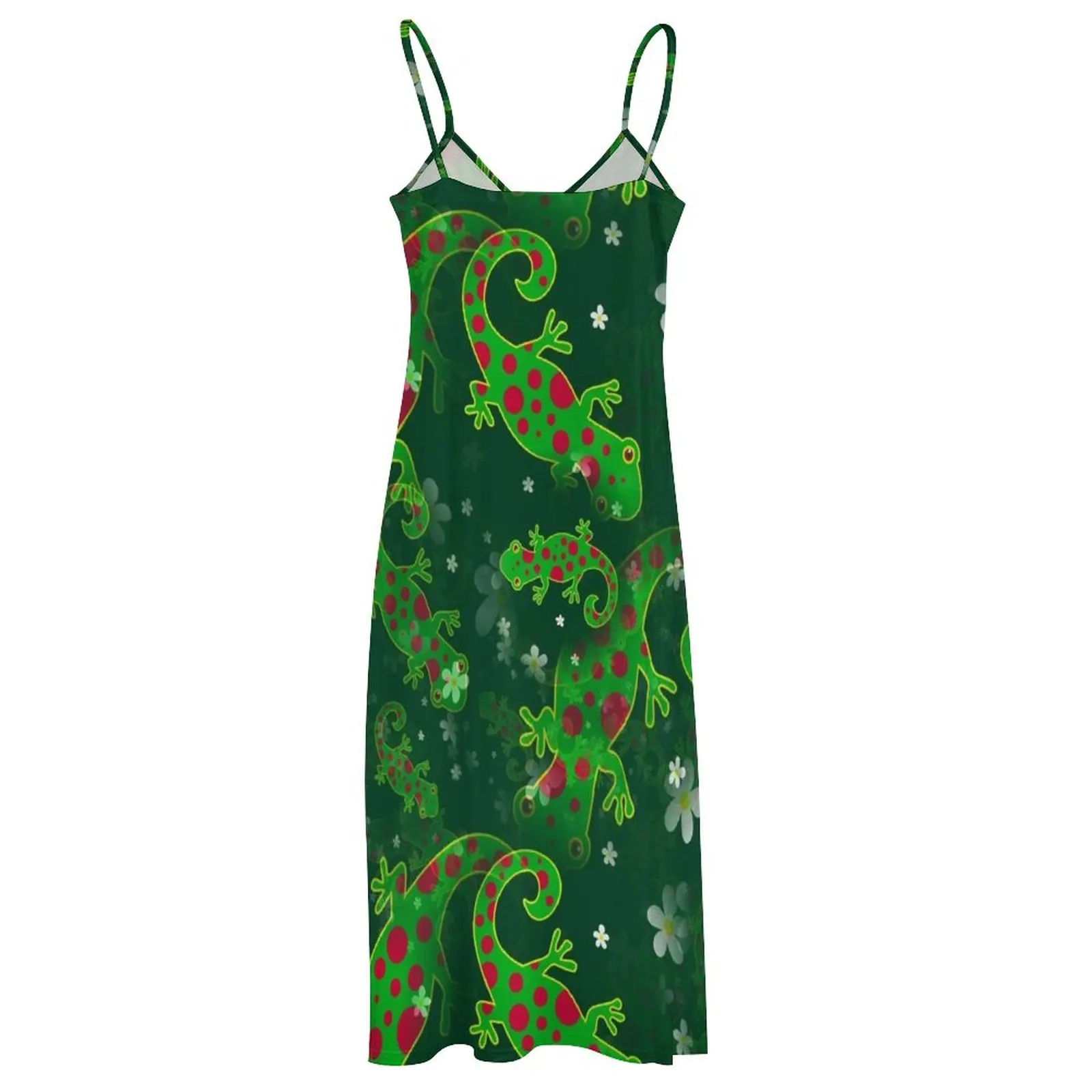 Green Spotty Wild Lizard Background Design Sleeveless Dress birthday dress party dresses woman