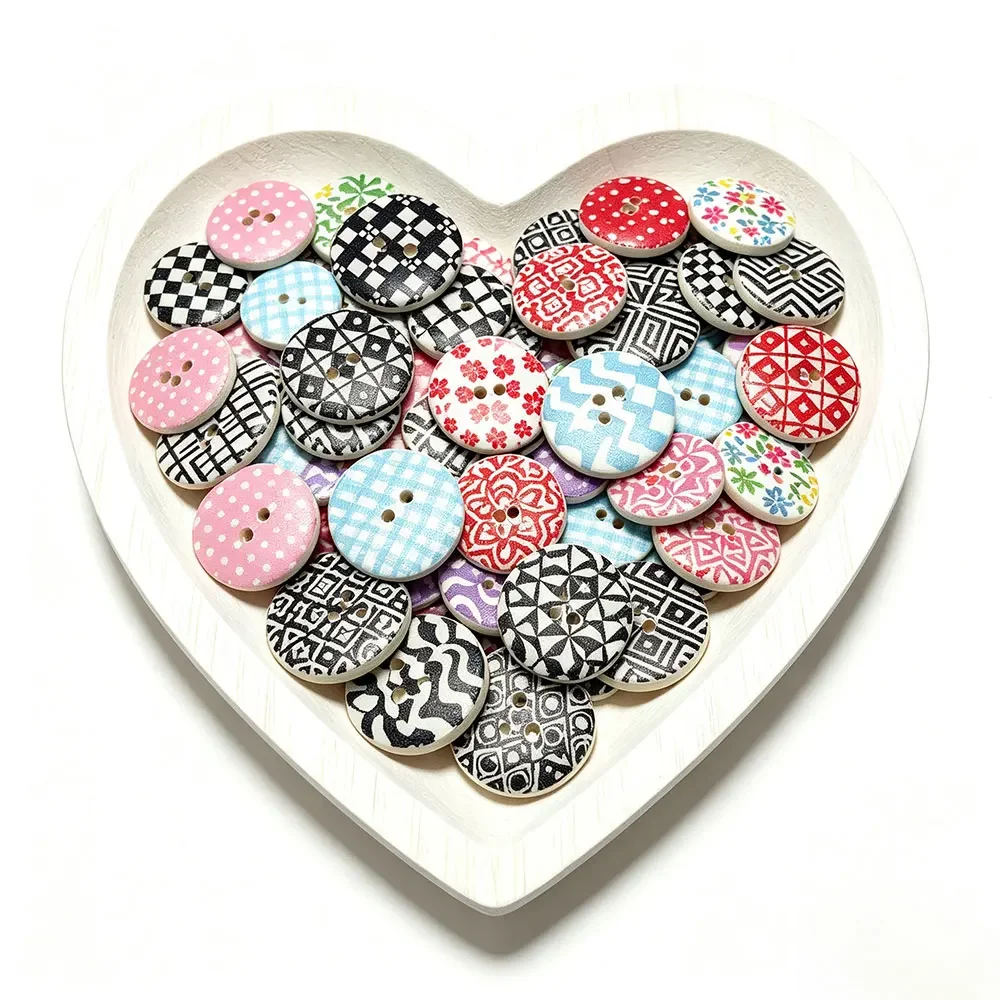 300PCS 20MM 2-hole Random Mix Printing Wooden Buttons Sewing Accessories DIY Clothes Handmade Crafts Scrapbooking Home Decor