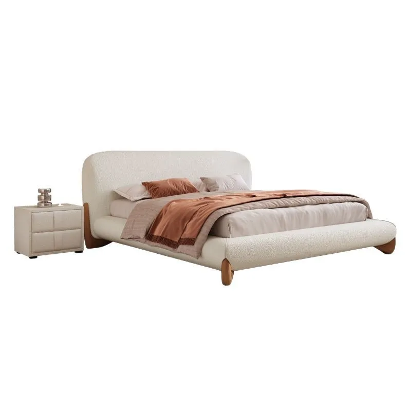 

New Internet celebrity cream wind bubble lamb wool modern simple bedroom double technology fabric bed