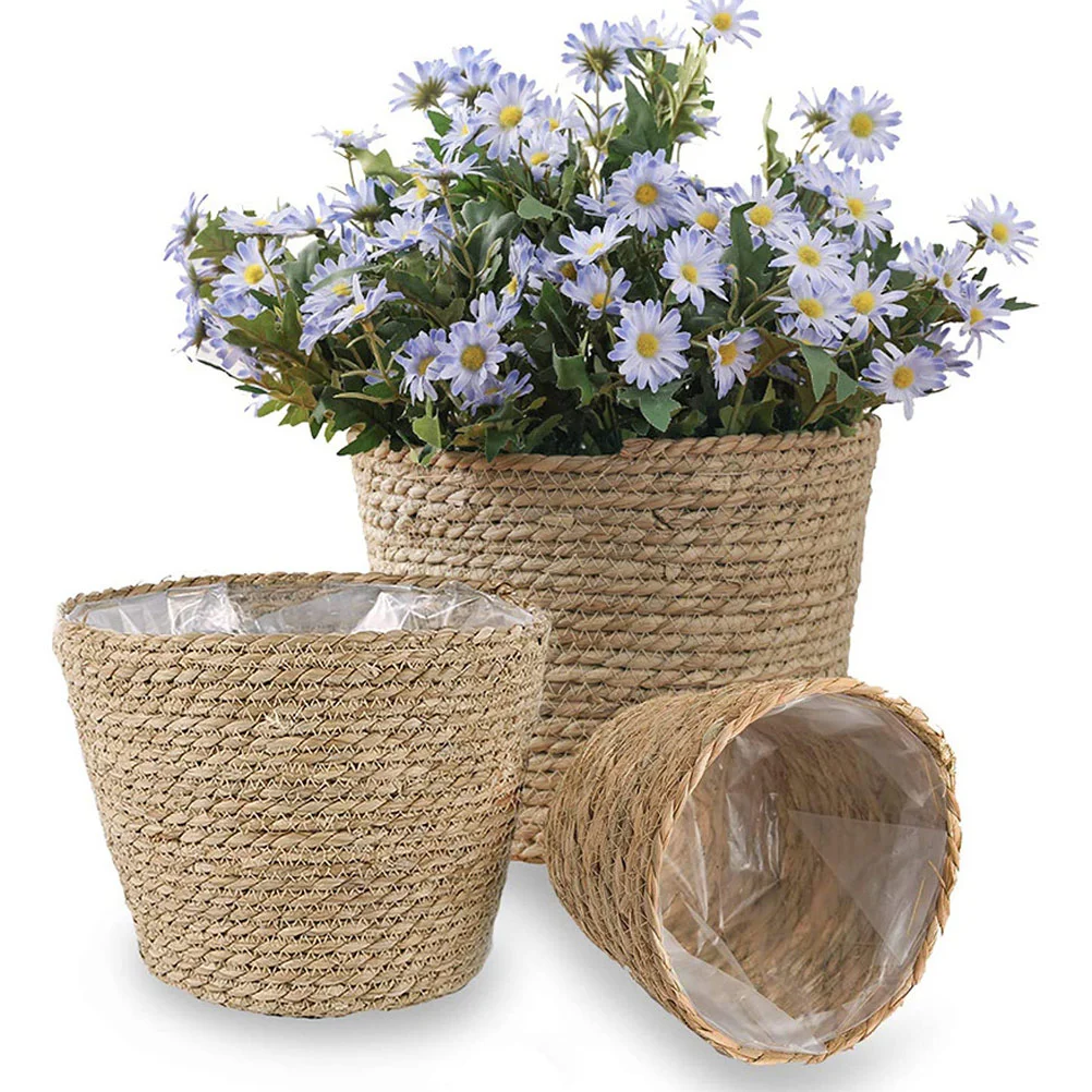 Contenitori per alimenti Vaso da fiori Cestino per piante con fodera Cestini in vimini per tessitura di paglia Tessuti per interni per bambini