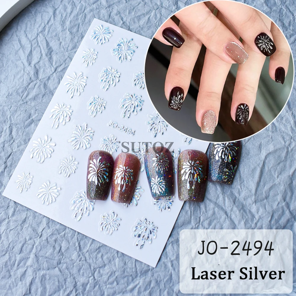 Holografisch Vuurwerk Nail Art Stickers Laserontwerp Goud Zilver Kleurrijk Vuurwerk Schuifregelaars Nieuwe Jaar Manicure Decors LEBJO-2494