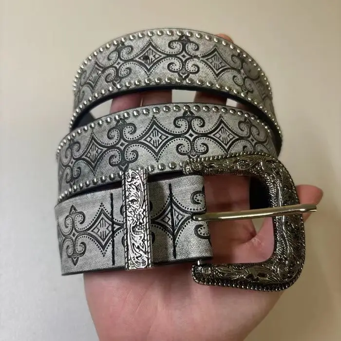 Men's 2025 New Vintage Rivet Western Cross-Border Belt Source