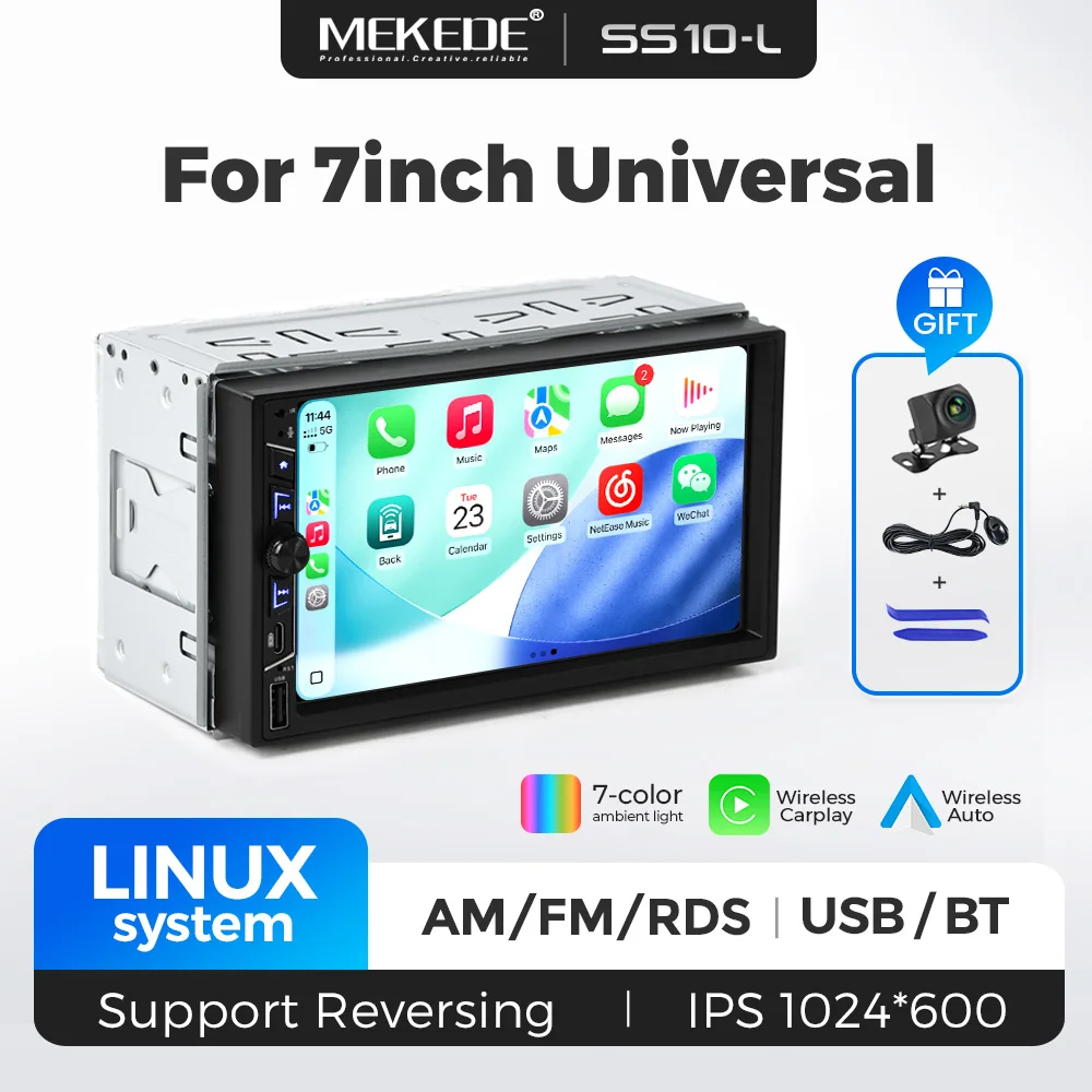 7" 2 DIN Linux-System HD-Touchscreen Autoradio Multimedia-Videoplayer Universelles Autoradio Drahtloses Carplay Android Auto RDS FM