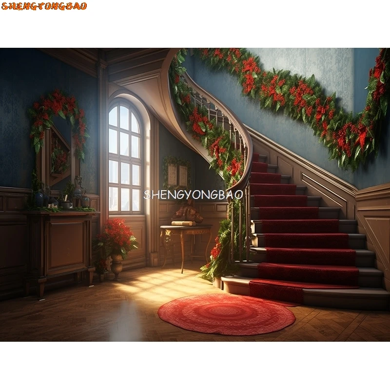 SHENGYONGBAO 크리스마스 날 장식 거실 사진 배경, 새해 휴일 벽난로, 실내 파티 배경 JS-06